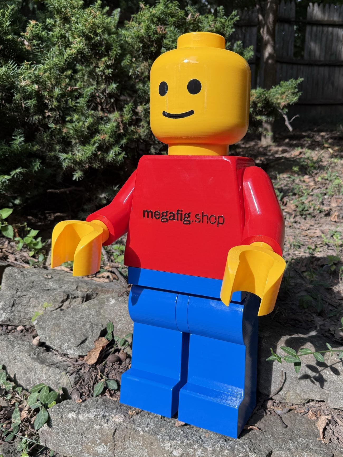 The Classic standing on a rock outcrop in daylight, the logo on the chest legible in full sun