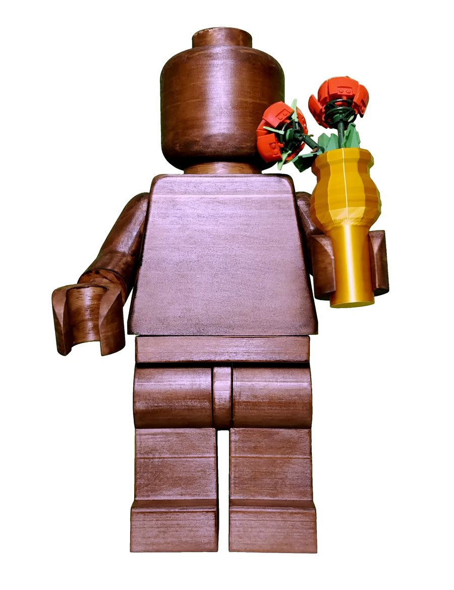 The Wood Edition turned through a full revolution, holding the gold vase of roses — front, right side, back and left side