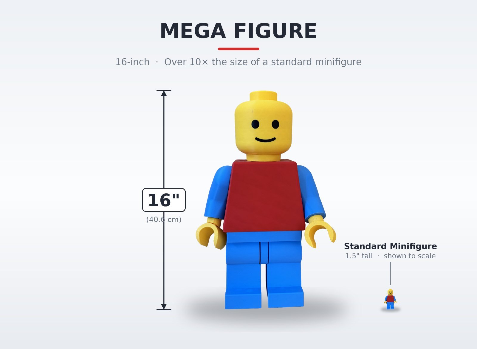 Standard Issue giant 3D printed Mega Figure with red torso, cobalt legs and yellow head